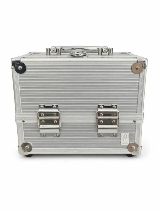 Caboodles Metal Makeup Train Case | Silver Aluminum | Multi‑Tier Organizer