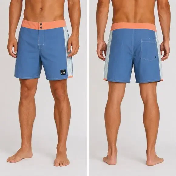 Quiksilver Boardshorts Mens 38 Blue Colorblock Checkered Surf Swim Trunks NWT