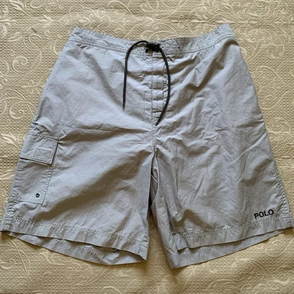 Vintage Men's Polo Sport Ralph Lauren Beige Swimming Trunks Lined Shorts Size XL