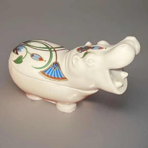VTG Elizabeth Arden The Pharaohs 1982 Hippo Ceramic Art Deco Trinket Dish 5x2