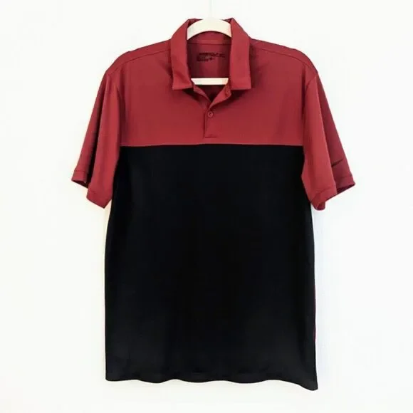 NIKE GOLF DRI-FIT Polo shirt Mens M Red Gray block color Embroidered logo S/S