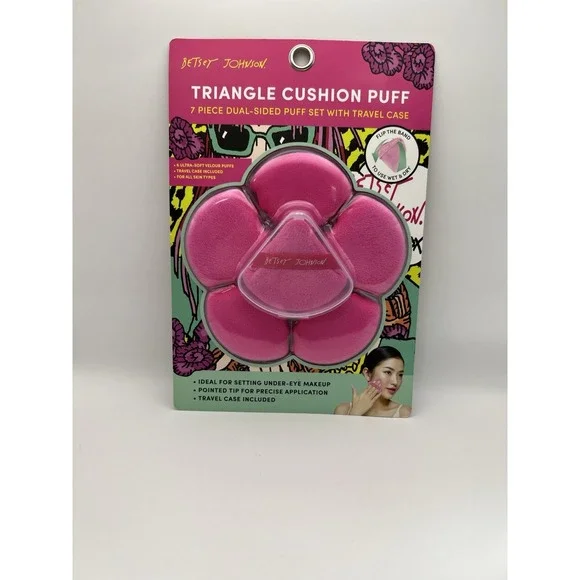 Betsey Johnson Makeup Cushion Puffs Pink‎ Sponges Blending Tool Travel Case