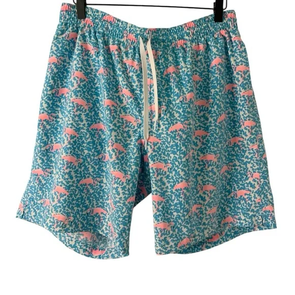 Chubbies Men’s Large Blue/Pink Flamingo Print Lined Drawstring Shorts