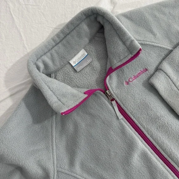 Columbia YTH Large 14/16 Gray Long‎ Sleeve Fleece Full Zip Jacket Benton Springs