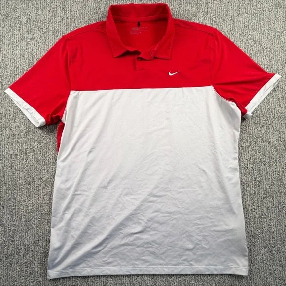 Nike Golf Polo Mens Large Red White Colorblock Dri-FIT Standard Fit 725527-657