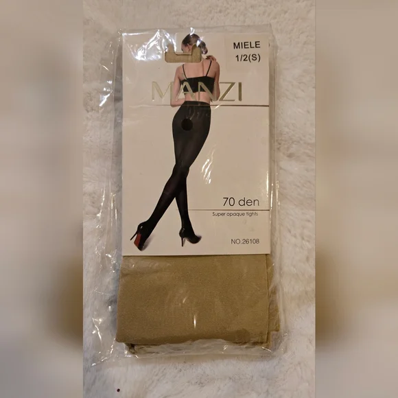 MANZI Super Opaque Tights Control Top 70 Denier Miele Small 1/2 26108 New