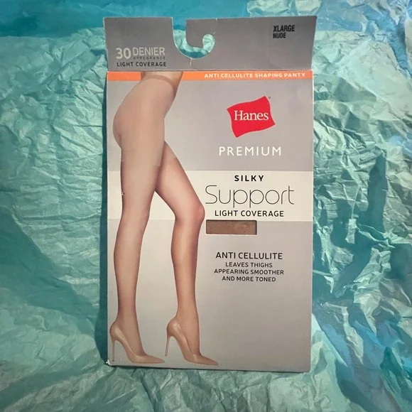 Hanes Premium Silky Support Anti Cellulite Shaping Panty 30 Denier Nude XL NEW