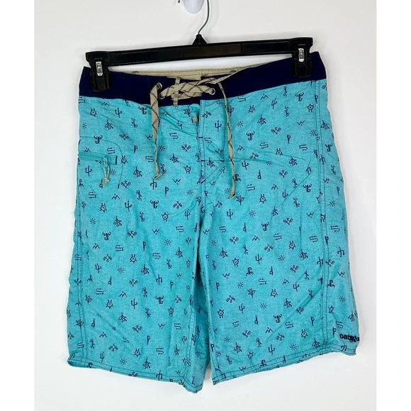 Patagonia Board Shorts Men's 28 Swim Surf Drawstring Cactus Print Blue‎