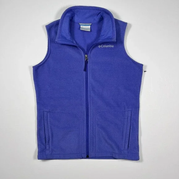 Columbia Fleece Vest Youth Medium 10/12 Purple Full Zip Kids Outdoor Sportswear