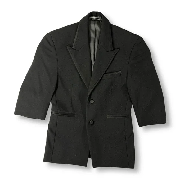 Chaps Boys Black 100% Wool Formal Blazer Tuxedo Jacket Size 4 GV8219