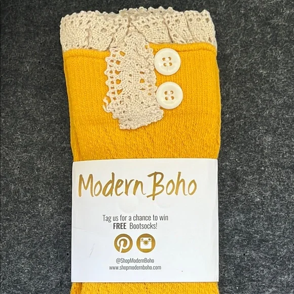 MODERN BOHO Mustard‎ and Cream Button ‘n Lace Trim Boot Toppers NEW