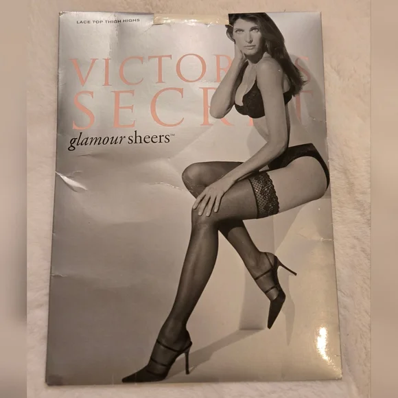 Victorias Secret Glamour Sheers Lace Top Thigh Highs White Medium New Vintage