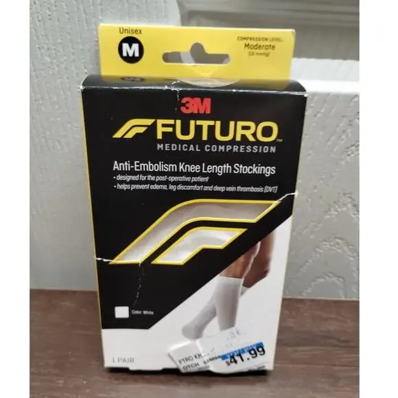 NEW Futuro by 3M Unisex Size Medium White Anti-Embolism Knee Length Stockings