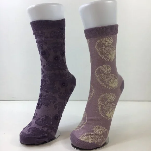 Womens Purple Socks 2-Pack Paisley & Floral Patterns For Maximum Foot Drama