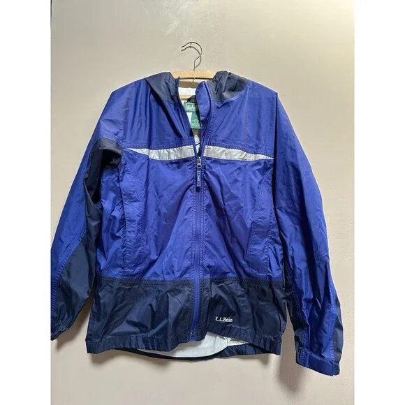 LL Bean Windbreaker Jacket‎ Youth Size XL 18 Hooded Anorak Nylon Blue Gorpcore