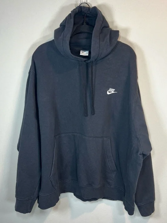 Nike Sportswear Club Pullover Hoodie Sweatshirt Black Embroidered Fleece Sz XXL