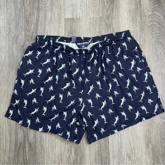 Vintage Polo Sport Ralph Lauren Shorts Mens XXL‎ Fish Print Swim Trunks Lined 5”