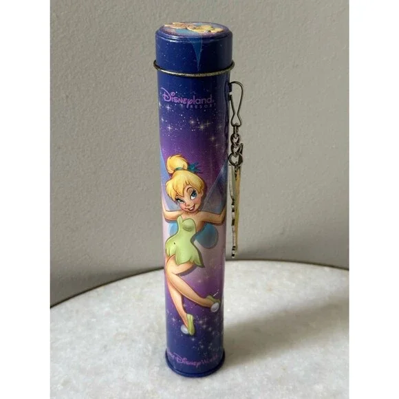 Disneyland Parks Tinker Bell Pencil Holder Straw Case with Fairy Charm Vintage