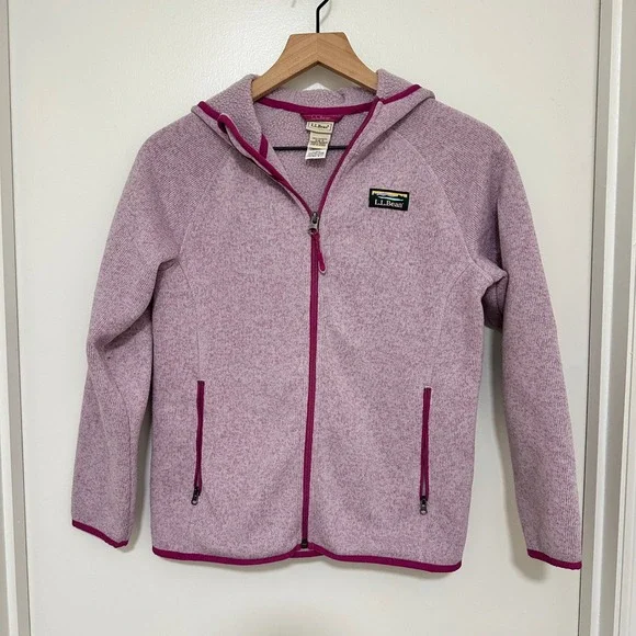 LL Bean | Girls Kids Heathered Purple Full Zip Fleece Hooded Sweater Jacket, M