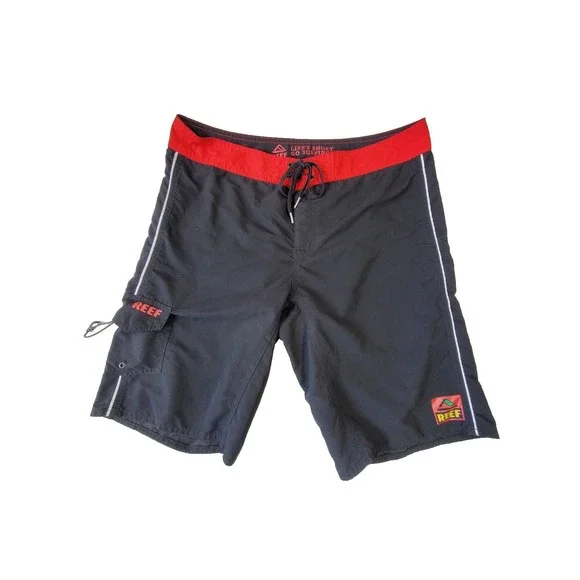 Reef‎ Life's Short Go Surfing Black Cargo Swim Trunks Men's 36 Board Shorts