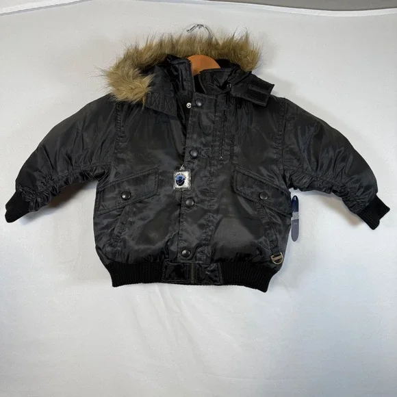 Vintage Kmart Extreme Limit Kids Black Down Filled Hooded Bomber Jacket 4/5‎