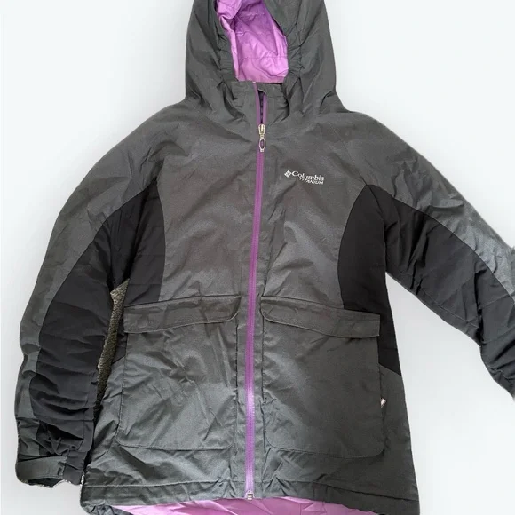 Columbia Kids Large Omni Heat‎ Heavy Duty Charcoal and Lavender Puffer Jacket