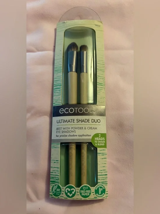 ecotools NWT Bamboo Handle Eye Brush Duo with Silver Ferrules