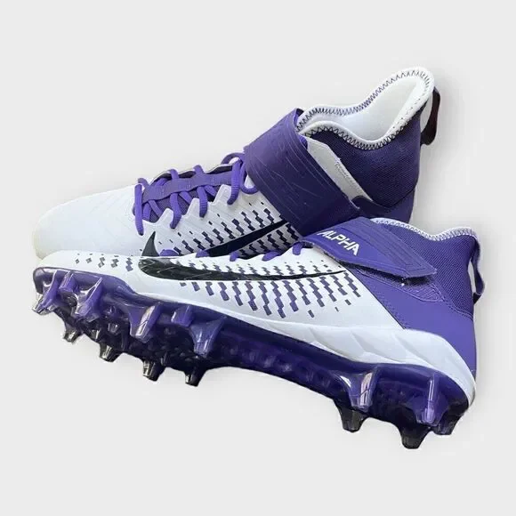 Nike Alpha Menace Pro 2 Mid White Purple Football Cleats BV3945-104 Mens Size 12