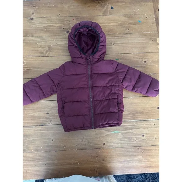 The Childrens Place Kids 2T Burgundy Puffer Jacket Hooded‎ Quilted Winter Coat
