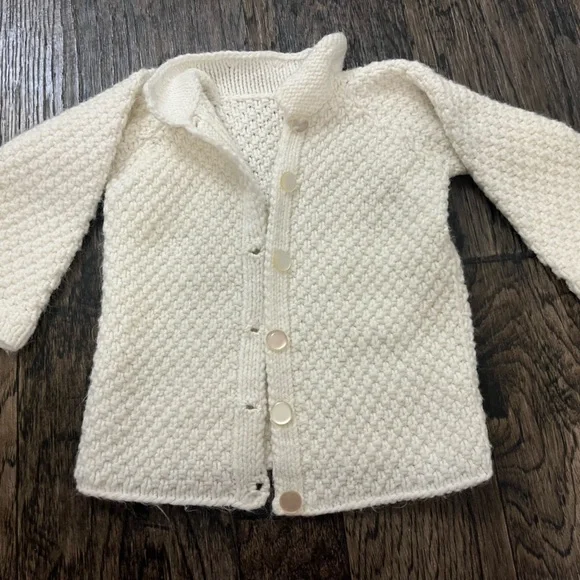 Cream Knit Button-Front Kids Cardigan