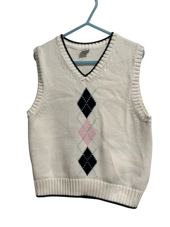 Janie and Jack Boys White Argyle Knit Sweater V-neck