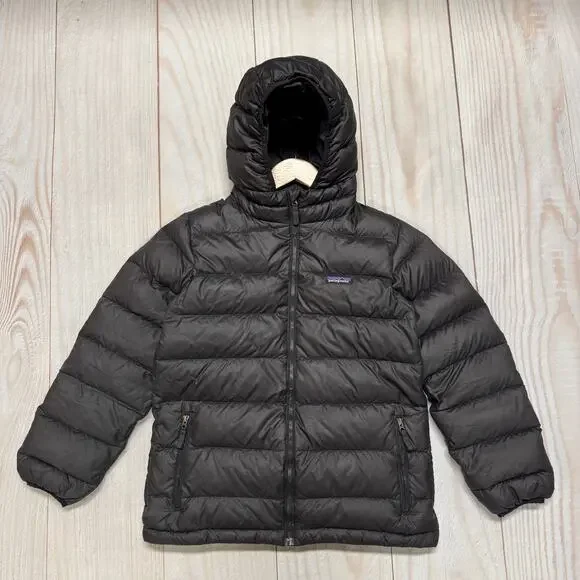 Patagonia Boys L 12 Hi-Loft Duck Down Sweater Hoody 700 Fill Jacket Black