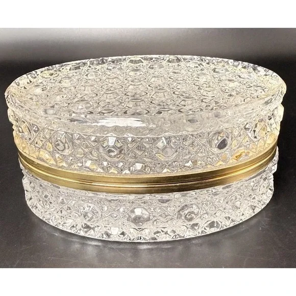 Large Antique French Crystal Dresser Box Hinged Vanity Casket Baccarat Style 6