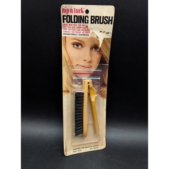Vintage NOS NEW Nip-N-Tuck Folding Brush by Sekine Mustard New Old Stock
