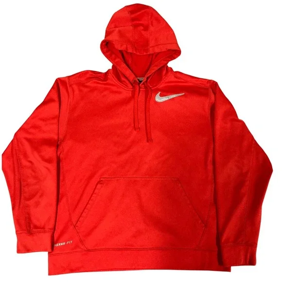 Nike Therma-FIT Mens Hoodie Red Fleece Pullover‎ Sweatshirt Large 408102-600