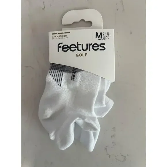 FEETURES GOLF MAZ CUSHION NO SHOW TAB SOCKS UNISEX WHITE NEW