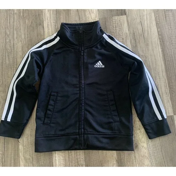 Adidas 2T Boy/girl Toddler Full Zip Athletic Track Jacket Back Embroidery Black