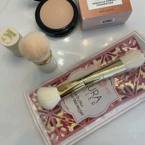 Laura Geller Double Take Baked Versatile Powder Foundation 0.35oz FAIR + Brushes