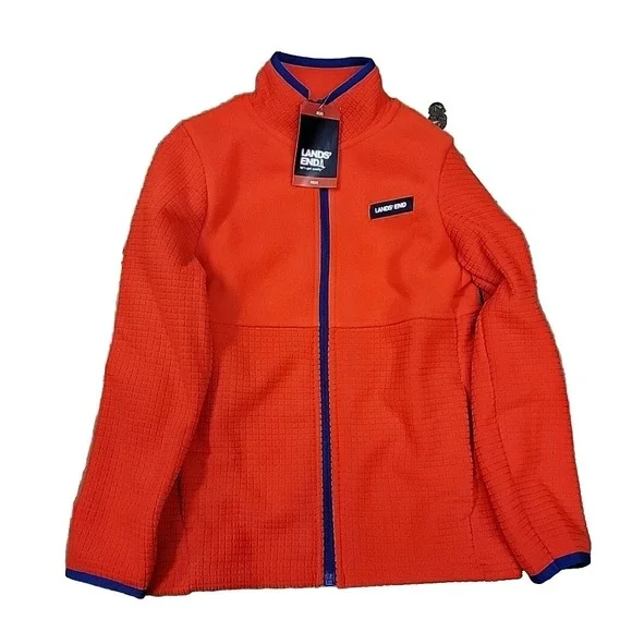 Land's End Youth Girl's Long Sleeve Full Zip Grid Fleece Jacket M(8)‎