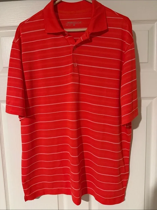Nike Golf Orange Polo with Thin White Stripes