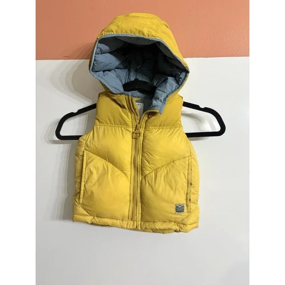 Zara BabyBoy Puffer Vest Boys 12-18 Months‎ Yellow Hooded Outerwear Zip