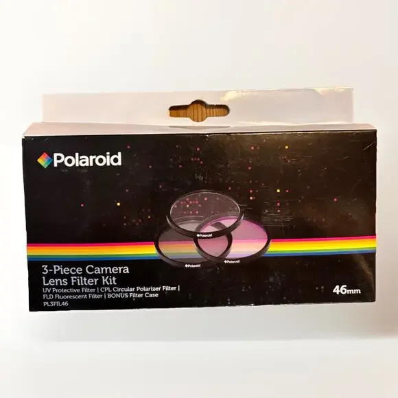 Polaroid 46mm Camera Lens Filter Kit UV CPL FLD 3 Piece Set w Case PL3FIL46 New