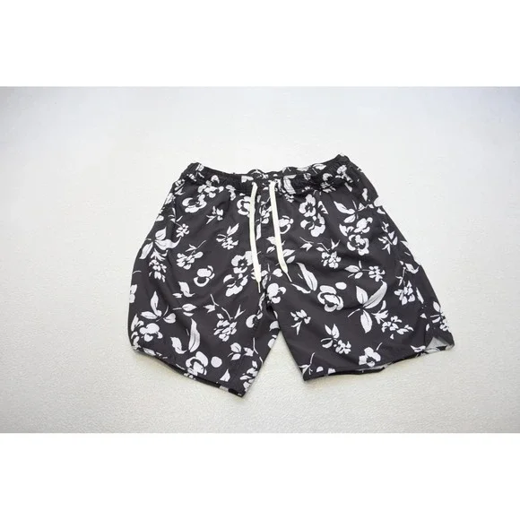 Fair Harbor Swim Trunks Men XL Black White Floral Stretch Lined Surf Excellent