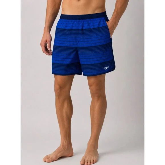 Speedo Men's Blue Grid Print Swim Trunks 16