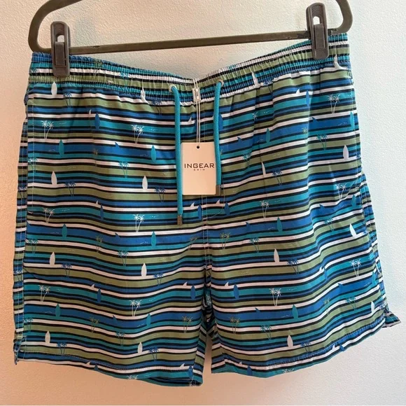 In Gear Striped Surfboard Swim Trunks L