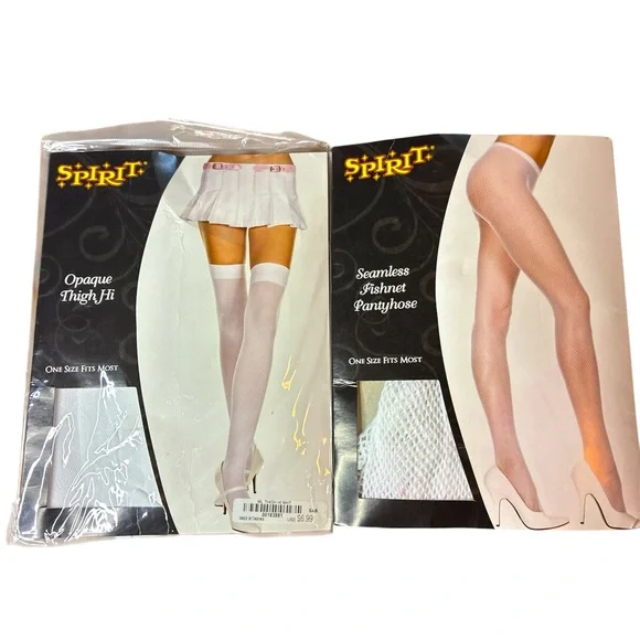 Spirit Costume Hosiery White Fishnet Pantyhose and Thigh High Tights One Sz NEW