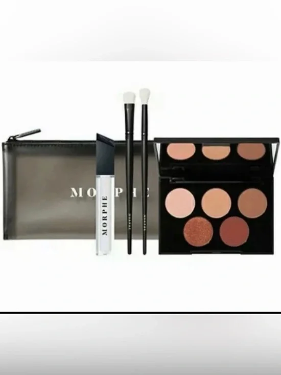 Morphe Whoa La La Lip & Eye Set + Bag (Palette, Lip Gloss, 2 Brushes, & Bag).