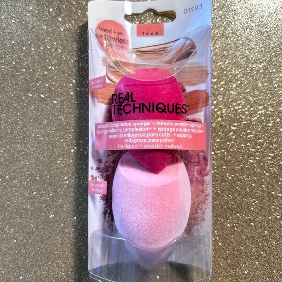 🆕 Real Techniques Pink Miracle Complexion Powder Liquid Makeup Sponge Set