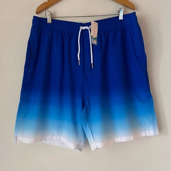 NWT LUCOWEE Mens Swim Trunks with Compression Liner Anti Chafe Sz XL Blue White