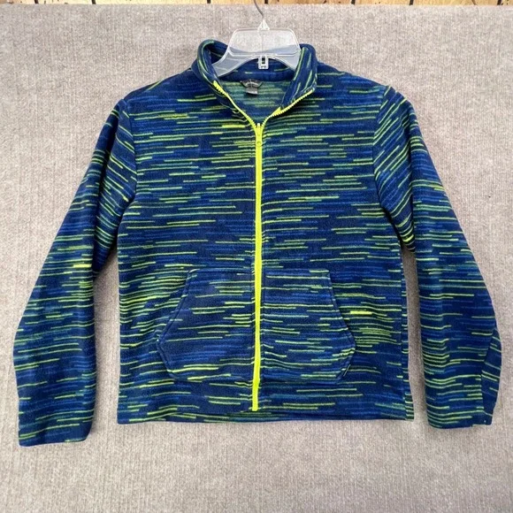 Eddie Bauer Kids L‎ Fleece Jacket Full Zip Blue Green Patterned